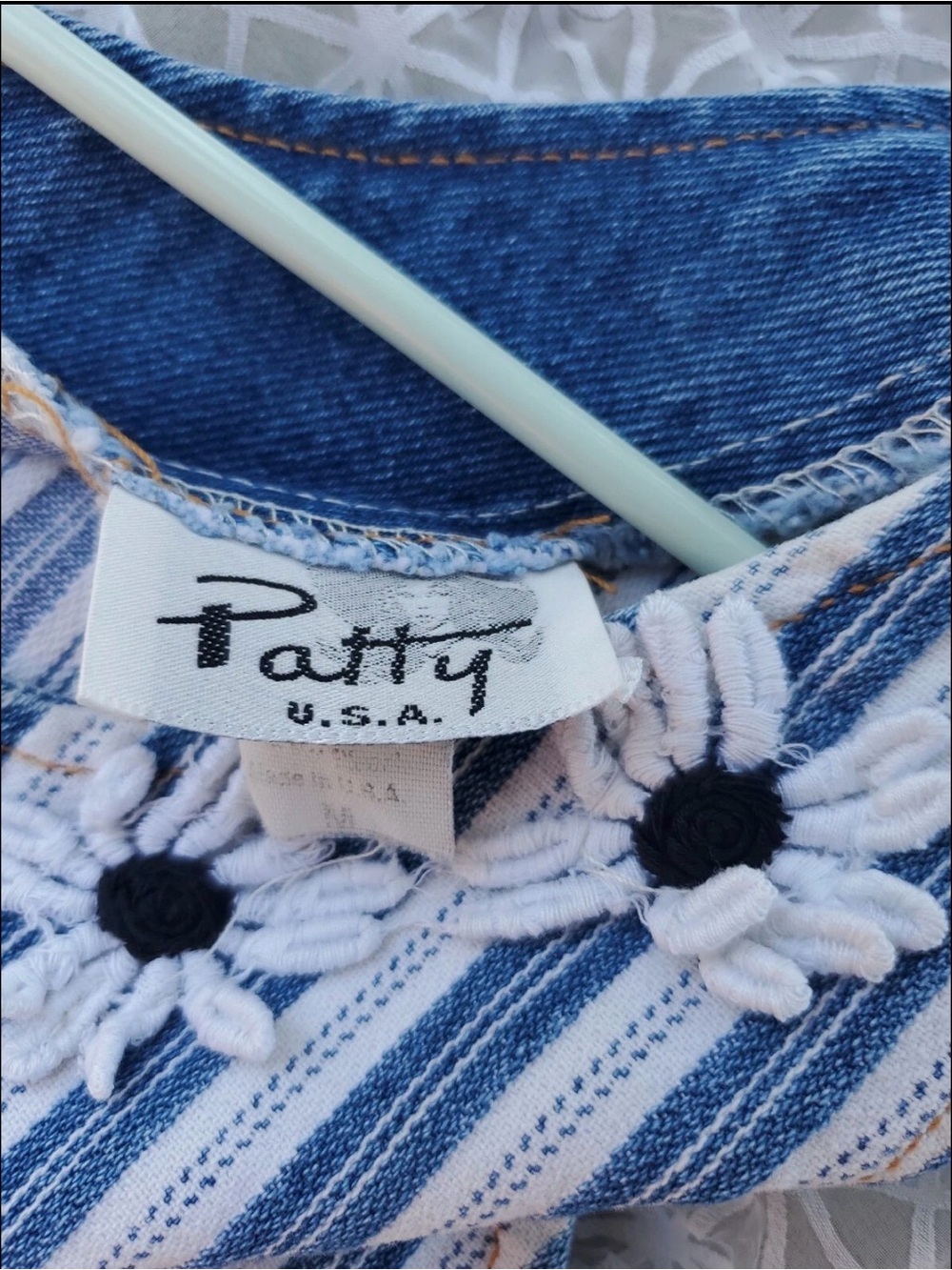 Blue Denim Midi Dress with Striped Bodice - Picture 4 of 4